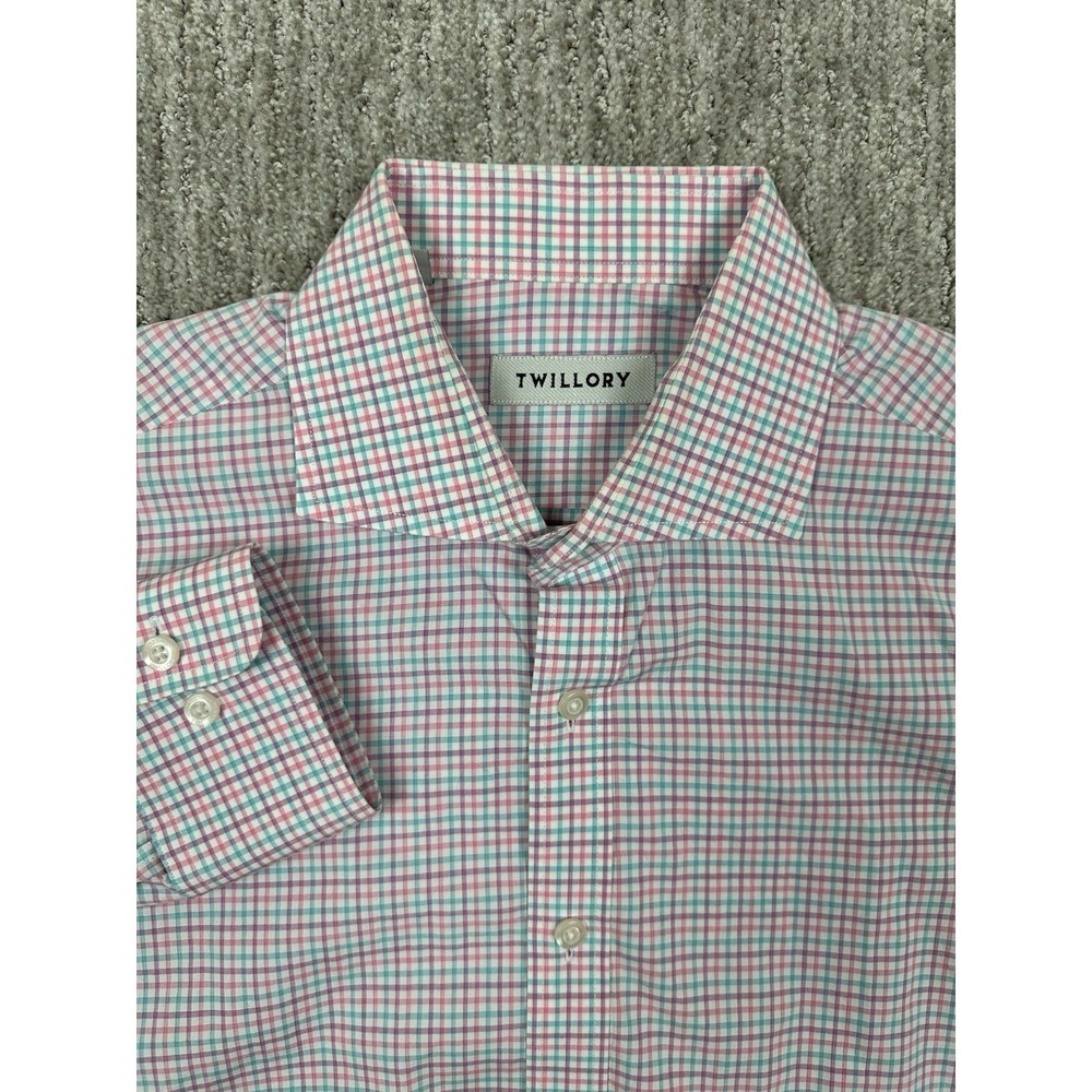 Twillory Dress Shirt Mens 16 34/35 White Blue Safe Cotton Tailored Fit Button Up